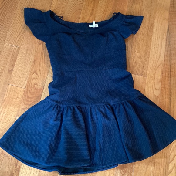 Rebecca Yaylor navy blue drop waist dress over the should flounce lined size 10 - Picture 2 of 6